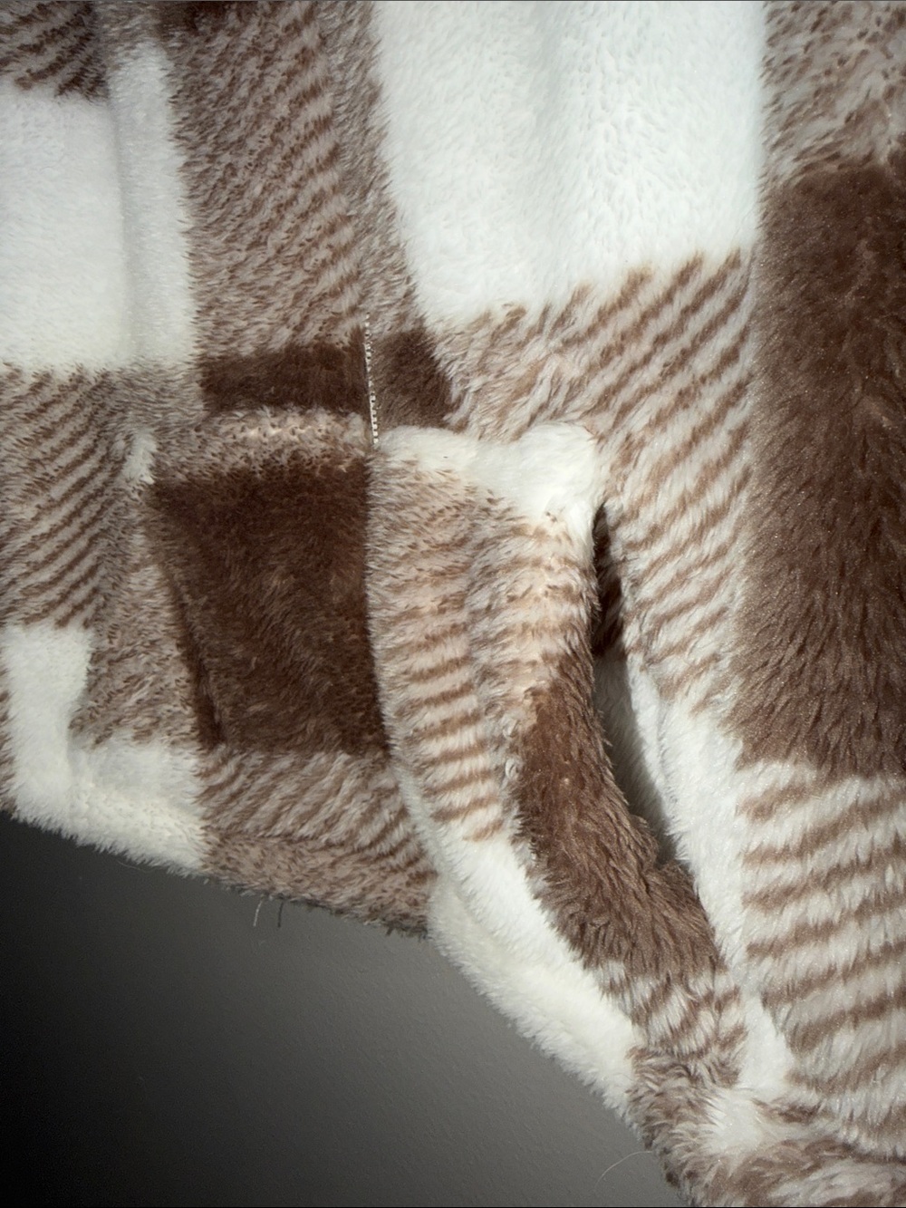 Brown & White Buffalo Plaid Sherpa Zip-Front Vest - Picture 3 of 7